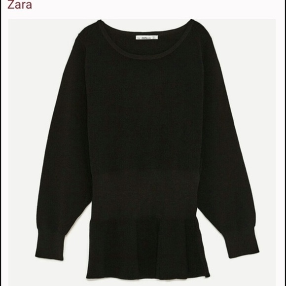 New Zara Great Batwing Sleeve Black Peplum Sweater Pullover Round Neck Size M - Picture 7 of 16